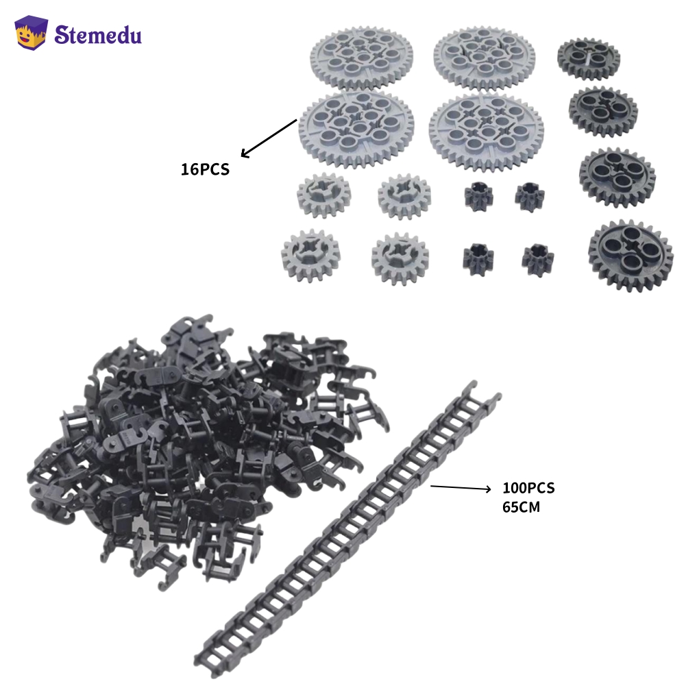 Lego Set Technic - 16ชิ้นเกียร์บล็อกตัวต่อฟันเฟืองล้อรถไฟลิงค์ลิงค์โซ่อิฐชุดเกียร์ชิ้นส่วนทางเทคนิค3711 14696 10928 51416 3649 3648