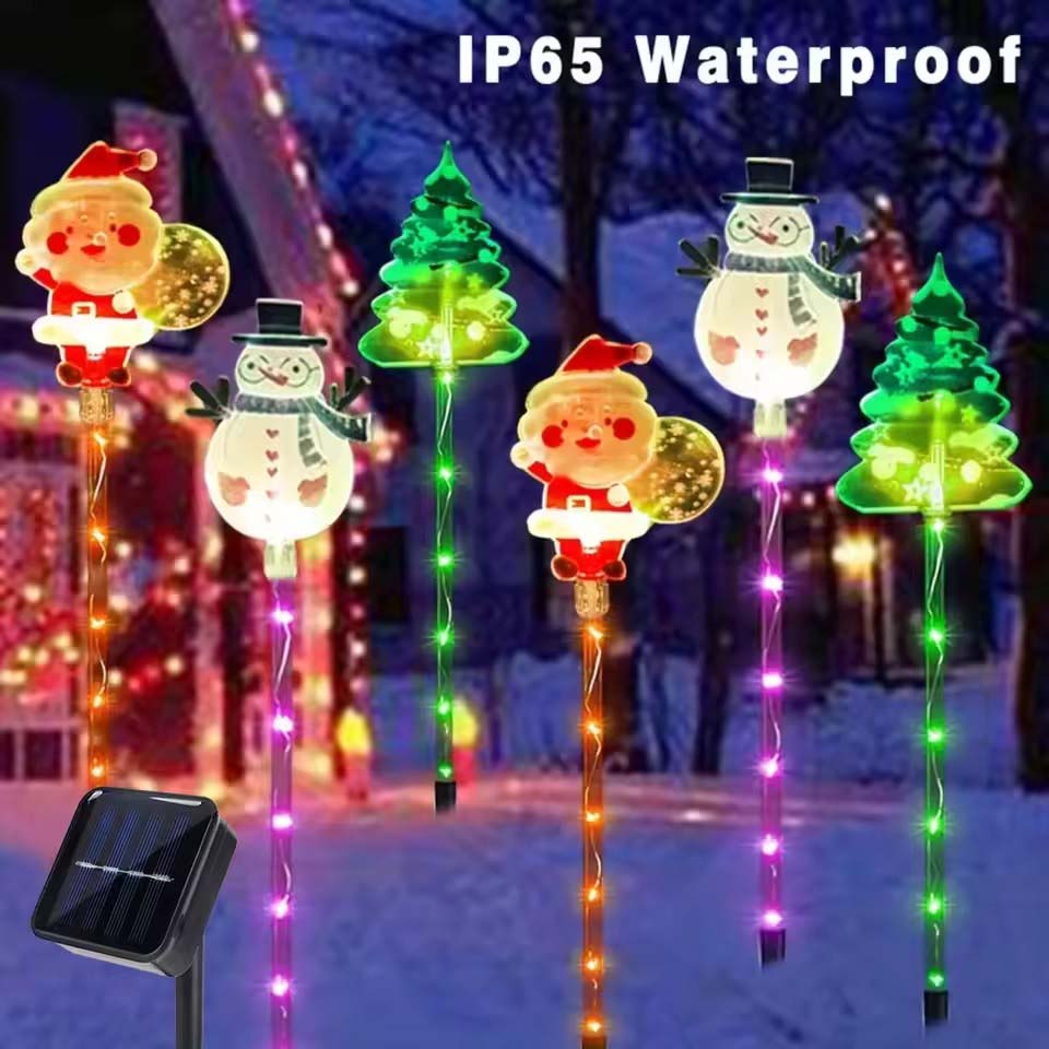 Christmas Lights Outdoor - ชุดไฟสนามหญ้าพลังงานแสงอาทิตย์ 6 in 1 รูปซานตาคลอส ต้นคริสต์มาส
