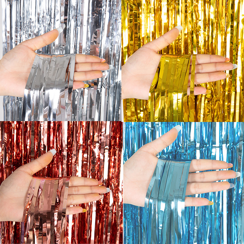 Tinsel Garland Decoration - ม่านฉากหลังราคาประหยัดแบบเมทัลลิก ประดับด้วยเส้นดิ้นฟอยล์ สำหรับงานปาร์ตี้วันเกิด ปีใหม่ งานแต่งงาน งานเลี้ยงฉลองทารกแรกเกิด