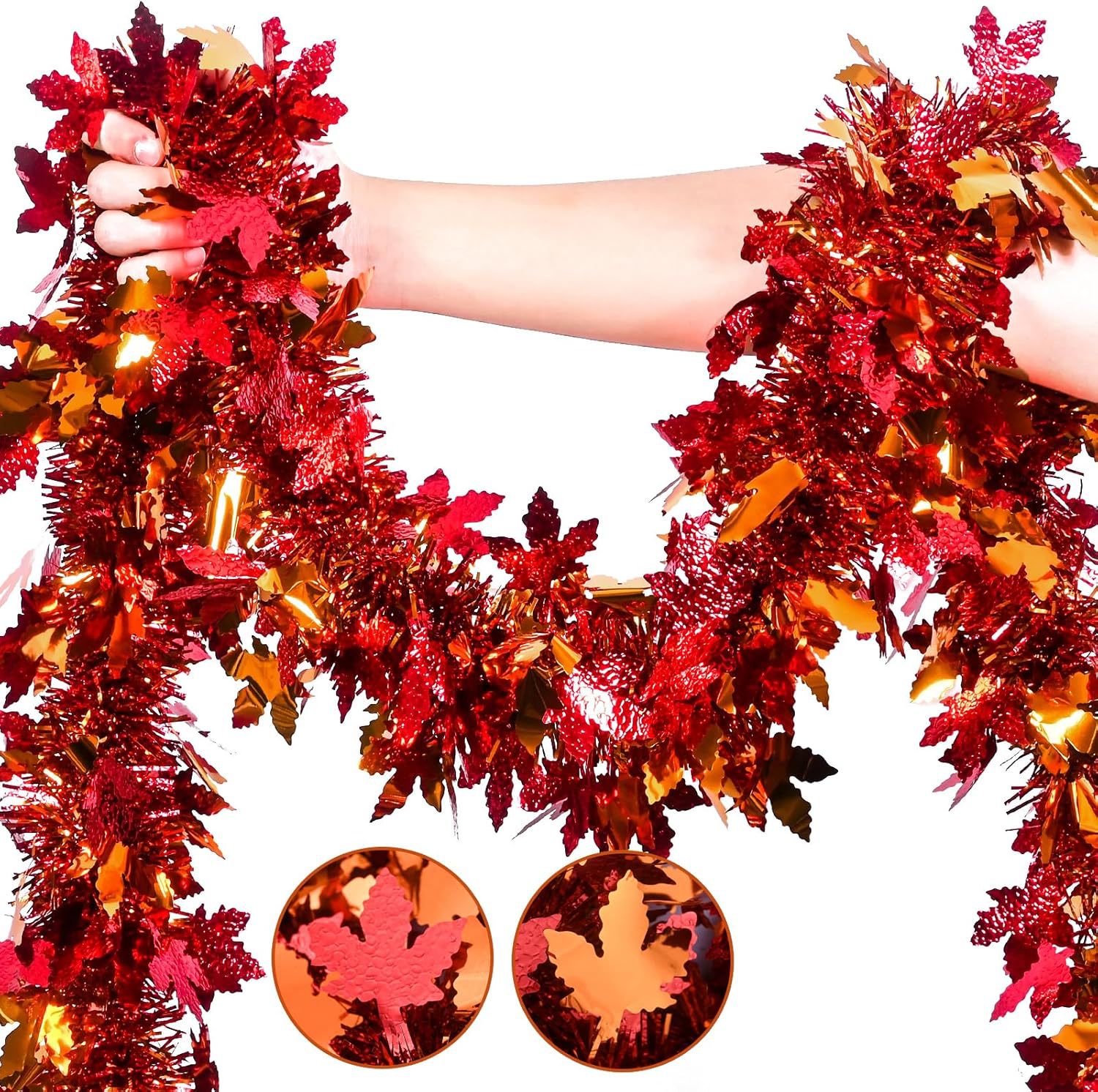 Tinsel Garland Decoration - พวงมาลัยประดับตกแต่งเทศกาลขอบคุณพระเจ้า, ของตกแต่งฤดูใบไม้ร่วงสำหรับเตาผิง, ประตู, สนามหญ้า, งานเลี้ยงที่บ้าน, ของประดับตกแต่งเทศกาลเก็บเกี่ยว
